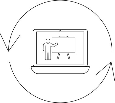 Bir dizüstü bilgisayar, sürekli çevrimiçi öğrenmeyi ve geri bildirimi sembolize eden, oklarla çevrelenmiş bir tahtayı gösteren bir sunum gösterir..