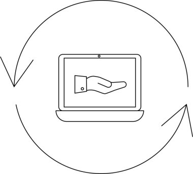 Bir dizüstü bilgisayar, çevrimiçi destek ve yardımı sembolize eden ve sürekli yardımı temsil eden bir el simgesini gösterir..