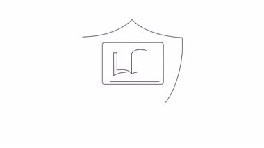 Güvenli dijital eğitimi sembolize eden açık bir kitabı gösteren dizüstü bilgisayarlı bir kalkanın çizgi çizimi.