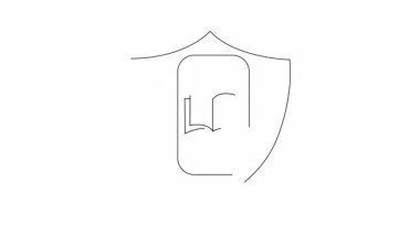 Kalkanın içinde bir e-kitap bulunan mobil bir cihazın dijital kütüphane güvenliğini ve çevrimiçi öğrenmenin korunmasını sembolize eden bir çizgisi..