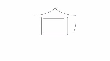 Kalkanın içindeki dizüstü bilgisayarın kavramsal animasyonu dijital koruma ve çevrimiçi güvenliği sembolize ediyor. Siber güvenlik ve teknolojiyle ilgili içerik için ideal.