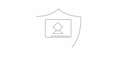 Kalkanın içinde e-posta simgesi olan bir dizüstü bilgisayarın korunmayı ve güvenli iletişimi simgeleyen basit bir çizimi..