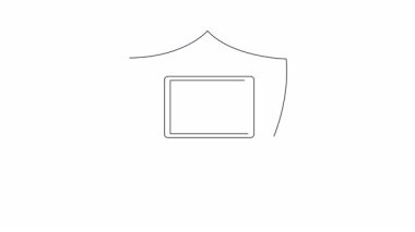 Animasyon dizüstü bilgisayar güvenlik kalkanı simgesi. Güç koruması, veri güvenliği ve cihaz güvenliği kavramı. Teknoloji ve iş temaları için basit ve temiz tasarım.