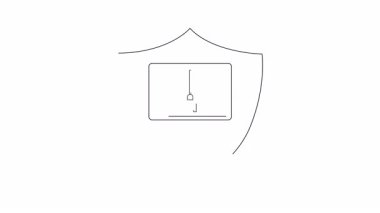 Animasyon dizüstü bilgisayar güvenlik kalkanı simgesi, dijital cihazların korunmasını sembolize ediyor. Siber güvenlik, antivirüs ve veri gizlilik içeriği için ideal.