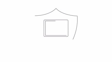 Kalkanın içindeki bir dizüstü bilgisayar, zaman bazlı güvenliği sembolize ediyor. Teknoloji korunması için animasyon kavramı.