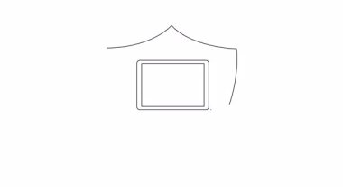 Ekranında dolar işareti olan bir dizüstü bilgisayarın basit bir çizgisi. Kalkanla korunuyor. Çevrimiçi finansal güvenliği sembolize ediyor..