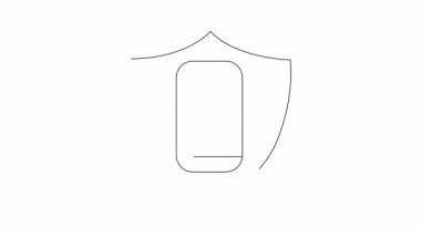 Kalkanın içindeki bir telefonun basit bir animasyonu, veri koruması ve mobil güvenliği simgeliyor. Teknoloji ve siber güvenlik içeriği için ideal.