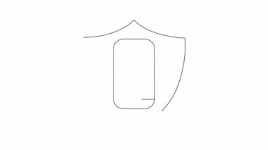 Kalkanın içindeki telefonun hareketli simgesi, mobil cihaz güvenliği ve korumasını sembolize ediyor. Teknoloji, siber güvenlik ve dijital güvenlik için ideal.