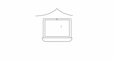 Kalkan içindeki güvenli bir dizüstü bilgisayarın yasaklı sembolü olan canlandırılmış simgesi. Siber güvenlik, gizlilik ve veri koruma kavramları için ideal.