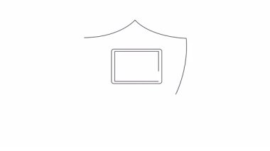 Kalkanın içinde kredi kartı olan, güvenli çevrimiçi ödemeleri ve veri korumasını temsil eden bir dizüstü bilgisayarın canlandırılmış simgesi.