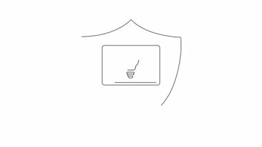 Dizüstü bilgisayarı koruyan bir kalkanın kavramsal çizimi bir ampulü, fikri mülkiyet korumasını ve yenilikçi güvenlik anlayışını simgeliyor..