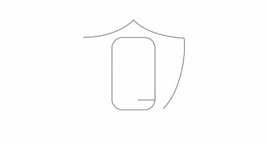 Bir kalkanın içindeki akıllı telefonun mobil güvenlik ve veri korumasını temsil eden basit bir animasyonu. Teknoloji ve siber güvenlik içeriği için ideal.