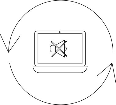 Dairesel bir okla çevrelenmiş sessiz bir hoparlör simgesini gösteren bir dizüstü bilgisayar, ses veya ses ayarlarında bir sorun olduğunu gösteriyor.