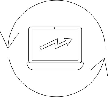 Yukarı doğru eğilim gösteren bir dizüstü bilgisayar, büyümeyi ve güncellemeleri sembolize eden dairesel tazeleme simgesi ile çevrilidir.