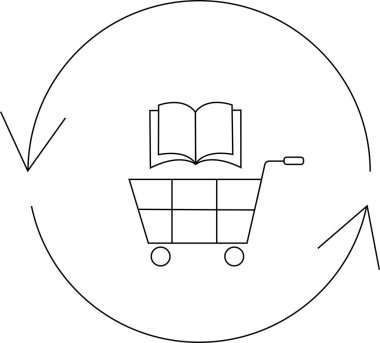 İçinde kitap olan bir alışveriş arabası. Etrafı dairesel oklarla çevrili. Kitap satın alma veya takas etme kavramını sembolize ediyor..