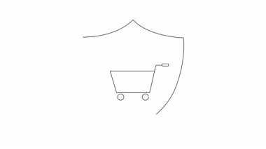 Bir kalkan bir alışveriş arabasındaki bir belgeyi koruyor, veri korumasını ve çevrimiçi işlemleri sembolize ediyor. Siber güvenlik ve gizlilik kavramlarını resmetmek için ideal.