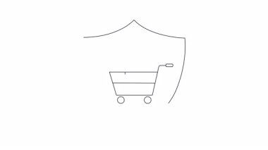 Güvenli küresel çevrimiçi alışverişin kavramsal bir çizimi, içinde güvenli uluslararası işlemleri sembolize eden bir alışveriş arabası ve küre bulunan bir kalkan içeriyor..