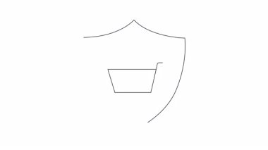 Kalkanın içinde bir yıldırım olan alışveriş arabasını tasvir eden minimalist bir simge, güvenli ve korunan çevrimiçi işlemleri sembolize ediyor..