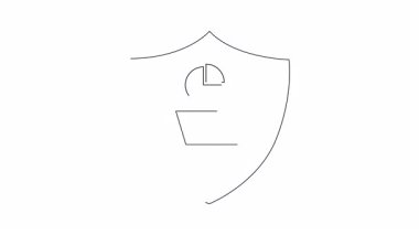 Kalkanın içindeki bir alışveriş arabasının canlandırılmış simgesi, bir pasta grafiğiyle e-ticaret için güvenli veri analizini sembolize ediyor..