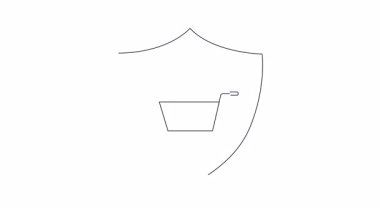 Kalkanın içinde lokasyon rozeti olan bir alışveriş arabasının canlandırılmış simgesi, güvenli online alışveriş ve yerel perakende satış simgesi..