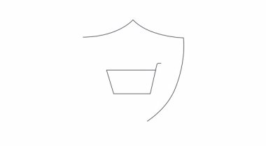 Bir kalkanın içindeki alışveriş arabası ikonunun basit bir animasyonu, güvenli online alışveriş ve perakende korumayı simgeliyor..