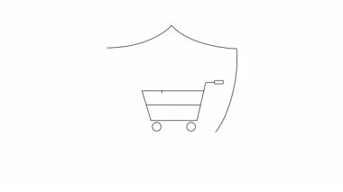 Kalkan ikon döngüsünün içinde ödülü olan animasyon alışveriş arabası. E-ticaret, perakende veya güvenlikle ilgili içerik için mükemmel.