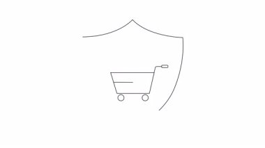Bir kalkanın içindeki alışveriş arabasının üstündeki elmasın basit bir animasyonu güvenli ve değerli online alışverişi temsil ediyor..