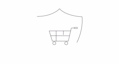 Alışveriş arabasında hamburger yapan bir kalkan ikonu. Güvenli yiyecek teslimatını ve çevrimiçi yemek siparişlerini korumayı simgeliyor..