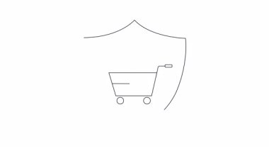 Kalbi okla delinmiş, kalkanla korunan bir alışveriş arabası. Sevilen eşyalar için güvenli online alışverişi sembolize eder.