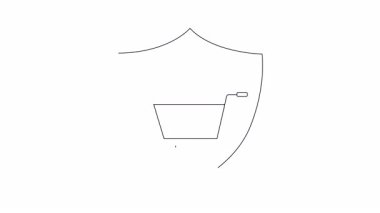 Alışveriş arabası ve tişört içeren bir kalkan simgesi, güvenli online alışverişi ve kıyafet alışverişlerini simgeliyor.