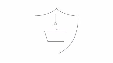 Animasyon ikonu elinde kalkan olan bir alışveriş arabasını gösteriyor, güvenli online alışveriş ve e-ticaret korumasını simgeliyor. Web siteleri ve uygulamalar için mükemmel.