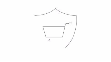 Kalkanın içindeki bir alışveriş arabasının canlandırılmış simgesi, güvenli online alışverişi sembolize ediyor. E-ticaret, güvenlik ve güven temaları için mükemmel.