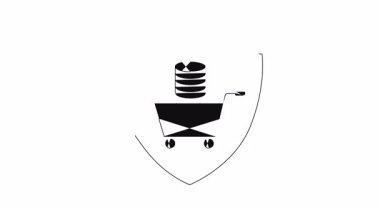 Bir kalkanın içindeki alışveriş arabası, güvenli online alışverişi ve güvenli e-ticaret işlemlerini simgeliyor. Veri korunması ve güvenli ödeme geçitleri için ideal.