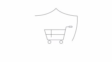 Kalkanın içinde hız göstergesi olan bir alışveriş arabası güvenli ve hızlı online alışverişi simgeliyor. E-ticaret, güvenlik ve teknoloji temaları için ideal.