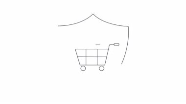Askı ve alışveriş arabasının yer aldığı canlı kalkan ikonu, güvenli online alışveriş ve moda perakende korumasını sembolize ediyor.