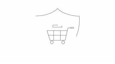 İçinde bir mezar taşı olan bir alışveriş arabası. Kalkanla korunuyor. Güvenli ve korunan alımları simgeliyor. E-ticaret, güvenlik ve anıt kavramlar için ideal.