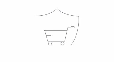 Alışveriş arabası kalkanı ikon animasyon döngüsü. Vektör illüstrasyonu.