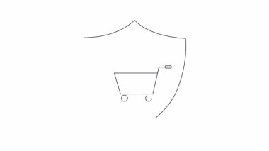 Bir kalkanın içindeki alışveriş arabasının kavramsal çizimi, alışveriş faaliyetleri sırasında virüs bulaşmasına karşı korunmayı simgeliyor.