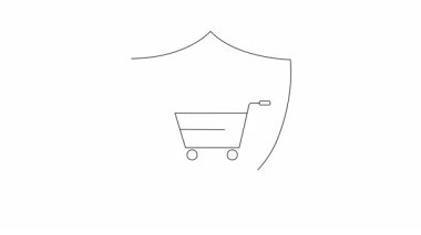 Kalkan ikon animasyonunun içinde alarm saati olan alışveriş arabası. Zamana duyarlı alışveriş, güvenli anlaşmalar veya sınırlı zaman tekliflerini sembolize eder.