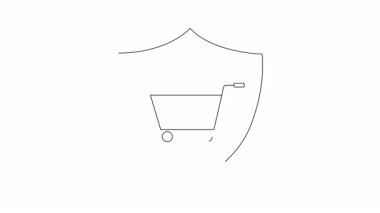 Alışveriş arabası ve aşı şırıngası olan bir kalkan, sağlık hizmetlerinin korunmasını ve aşıların önemini sembolize ediyor..