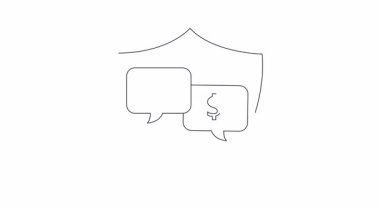 İş ve mali tartışmaların korunmasını sembolize eden, teçhizatlı ve dolar işaretli konuşma baloncuklu kalkan simgesi.