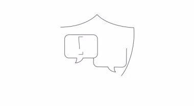 Bir ünlem işareti ve dolar işareti içeren konuşma baloncuklarını koruyan bir kalkan. Uyarı ve finansal bilgilerin güvenli iletişimini sembolize ediyor..