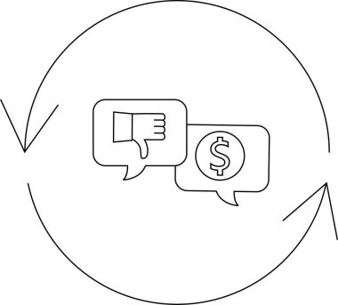Baş parmakları aşağıda ve para sembolü ile olumsuz geri bildirim ve finansal sonuçları temsil eden bir geri bildirim döngüsü.