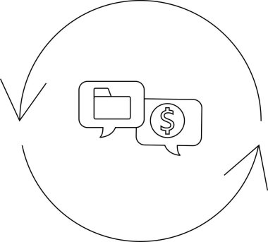 Finansal veri alışverişinin kavramsal illüstrasyonu, kusursuz entegrasyon ve dairesel akış içinde parasal işlemler, verimlilik ve bağlantıyı vurguluyor.