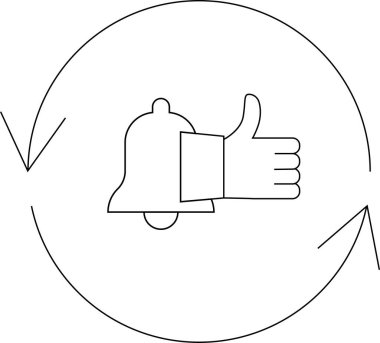 Bildirimleri ve olumlu geri bildirimleri temsil eden, dairesel bir okun içinde başparmak işareti olan bir çan simgesi.