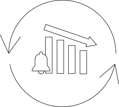 A declining graph with a bell icon, enclosed within a circular arrow, symbolizing a decrease in notifications or alerts.