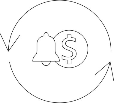 Bir dolar işareti ve çan içeren, dairesel bir okla çevrili, finansal bir uyarı tasvir eden basit bir çizgi sanat ikonu..