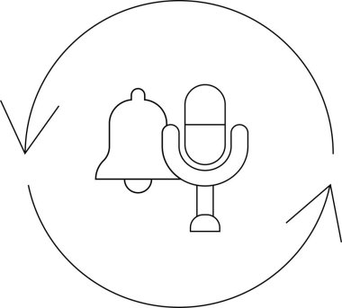 Bildirimleri ve ses kaydını temsil eden dairesel bir okun içinde bir çan ve mikrofon gösteren basit bir simge.