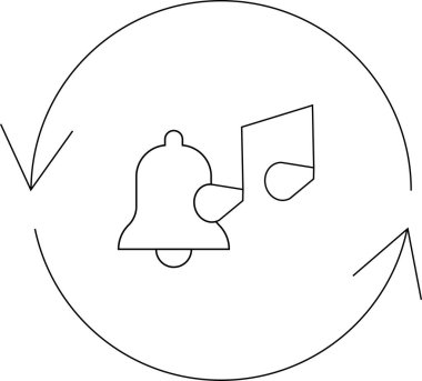 Çan ve notayı dairesel bir ok içinde gösteren basit bir simge, ses özelleştirme veya ayarlarını temsil eder.