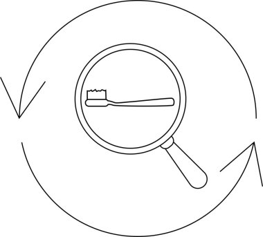 Diş fırçası, etrafında dairesel oklar olan bir büyüteçin altındadır. Bu da yakın bir inceleme ya da kullanım döngüsü olduğunu gösterir..